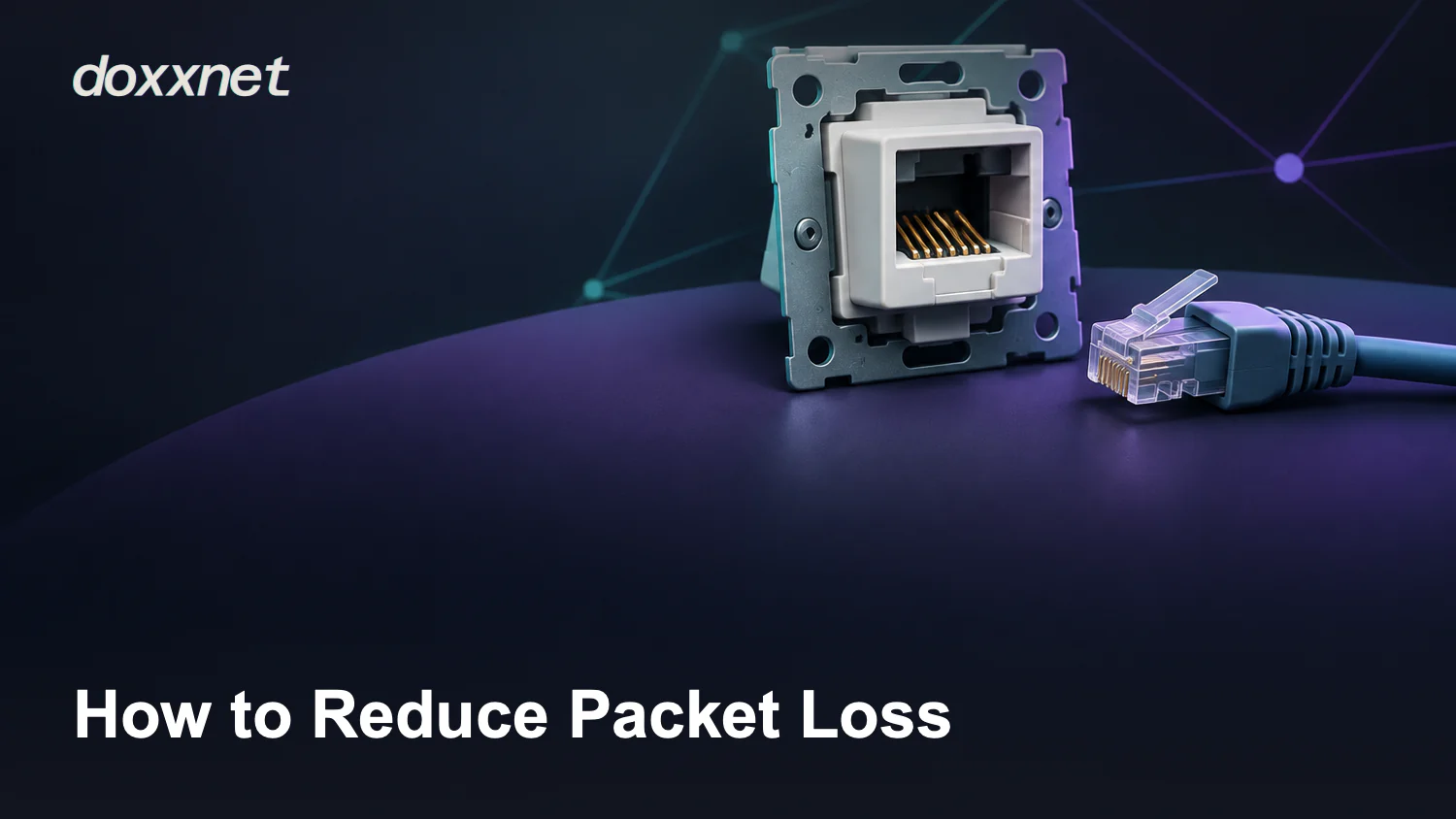 How to Reduce Packet Loss: Ethernet wall socket with bent contacts, with the doxxnet wordmark.